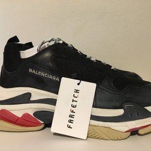 BALENCIAGA TRIPLE S BLACK RED EUR 45 US 12 NOIR MU